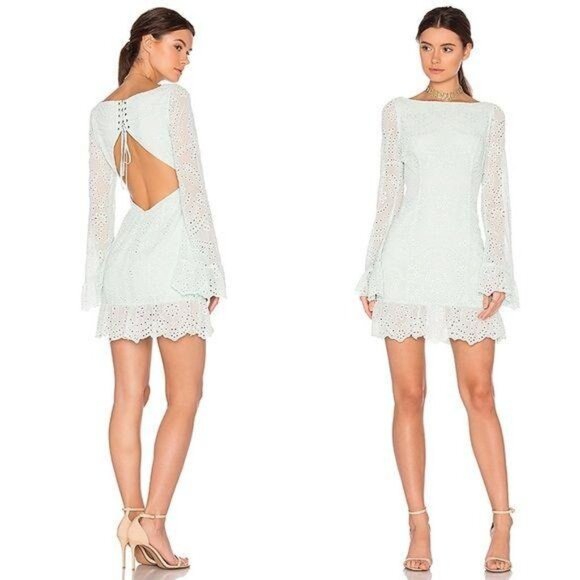 Majorelle Esmeralda Dress in Mint Eyelet Open Back Lace-up Crochet Size Small - Picture 1 of 9